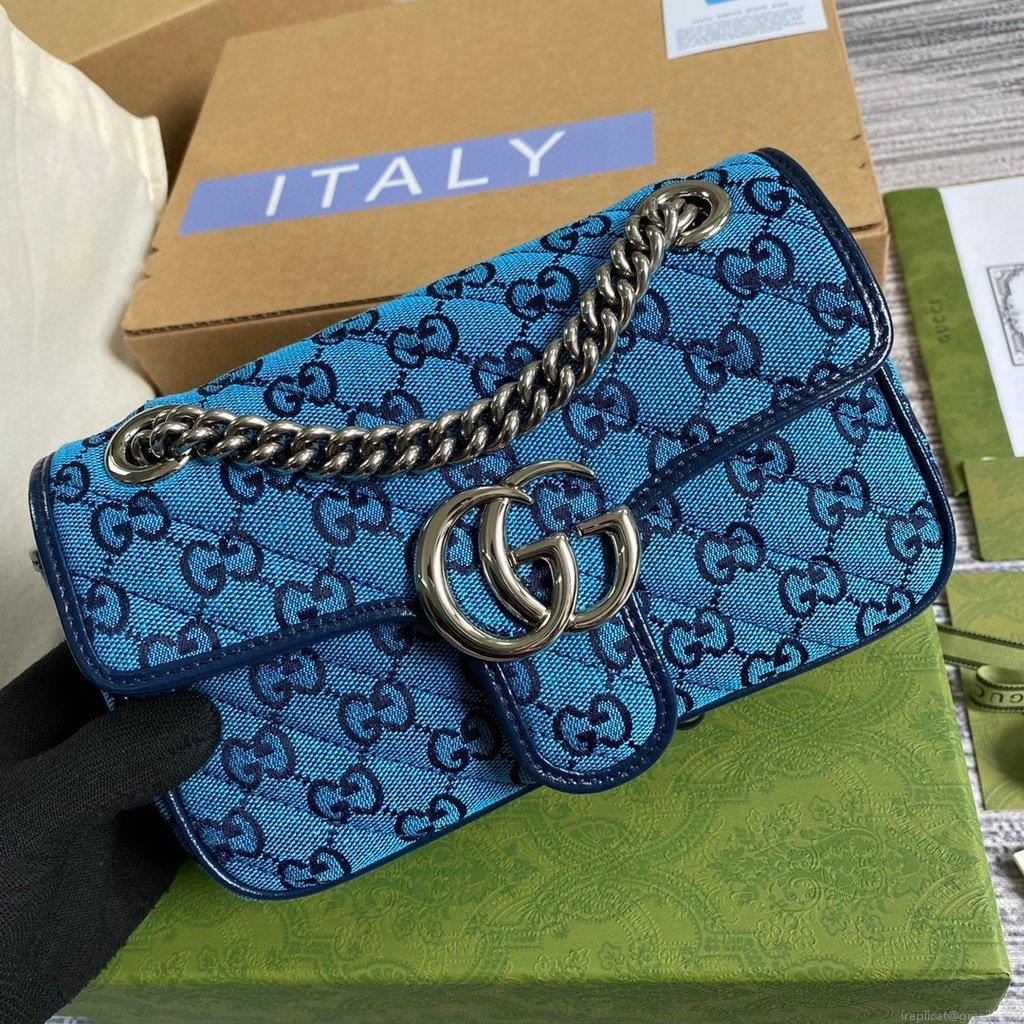 Gucci 446744 GG Marmont Multicolor Mini Shoulder Bag Blue