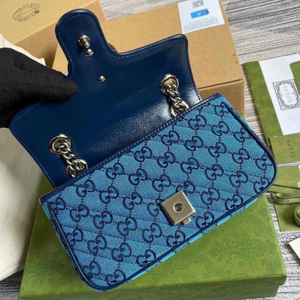 Gucci 446744 GG Marmont Multicolor Mini Shoulder Bag Blue