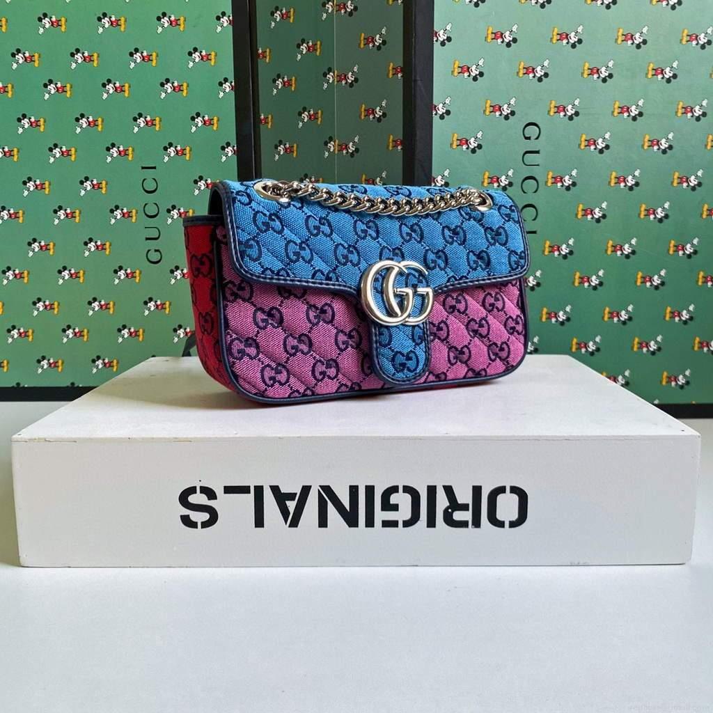 Gucci 446744 GG Marmont Multicolor mini shoulder bag blue and pink