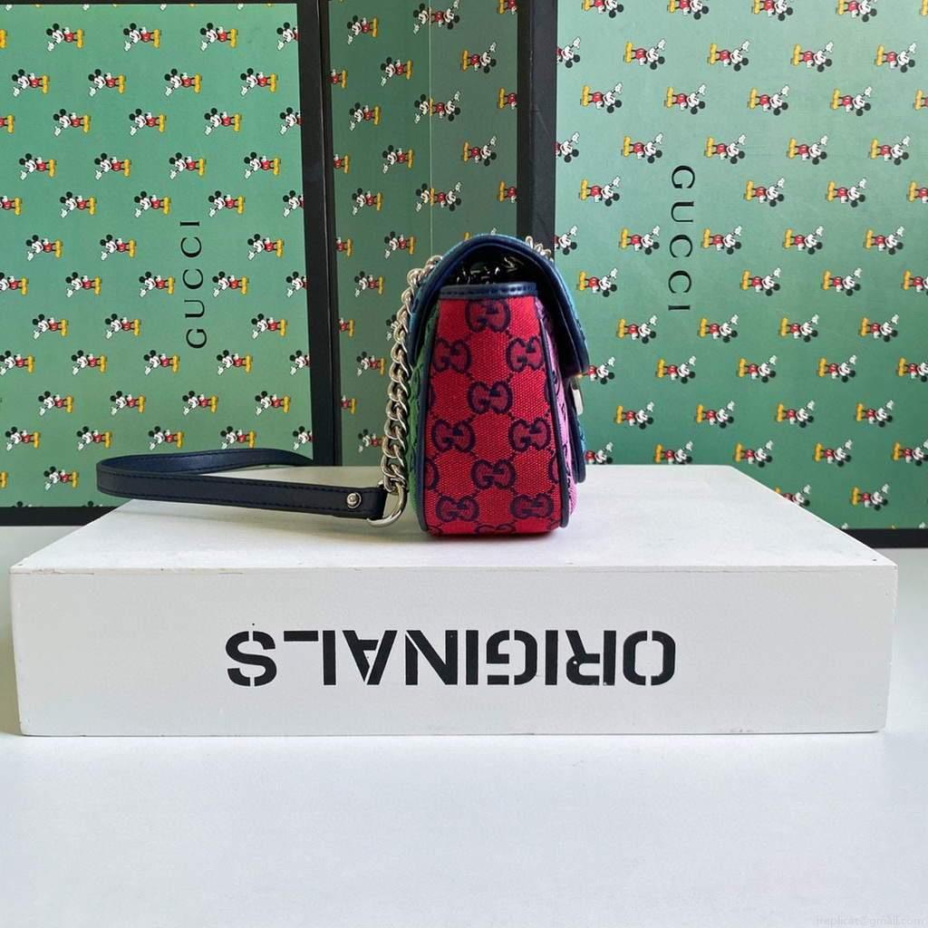 Gucci 446744 GG Marmont Multicolor mini shoulder bag blue and pink