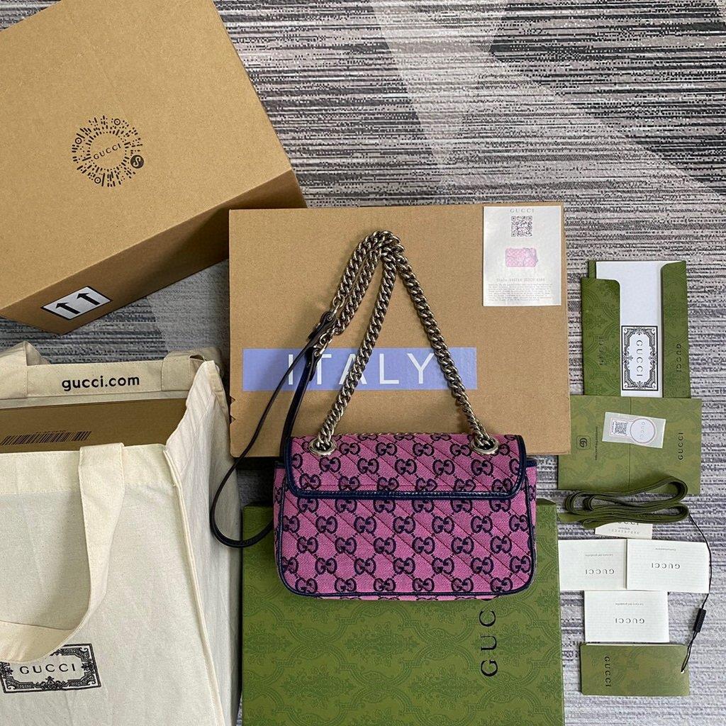 Gucci 446744 GG Marmont Multicolor Mini Shoulder Bag Purple