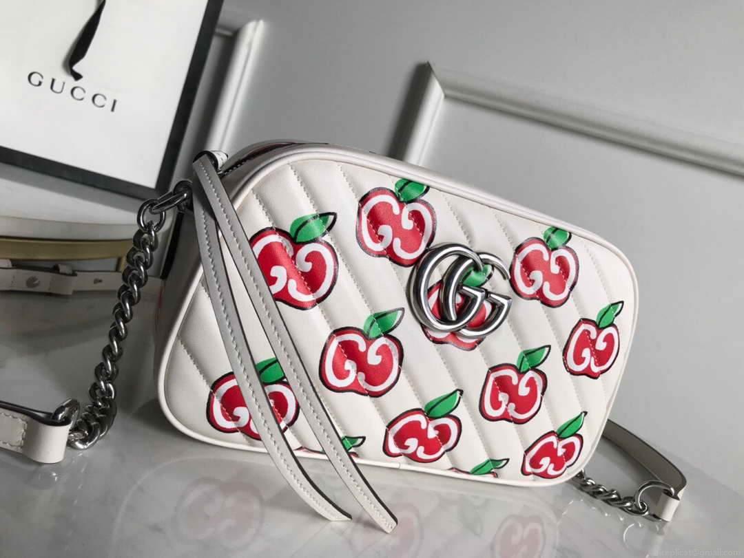Gucci 447632 GG Marmont Mini Shoulder Bag White and Red
