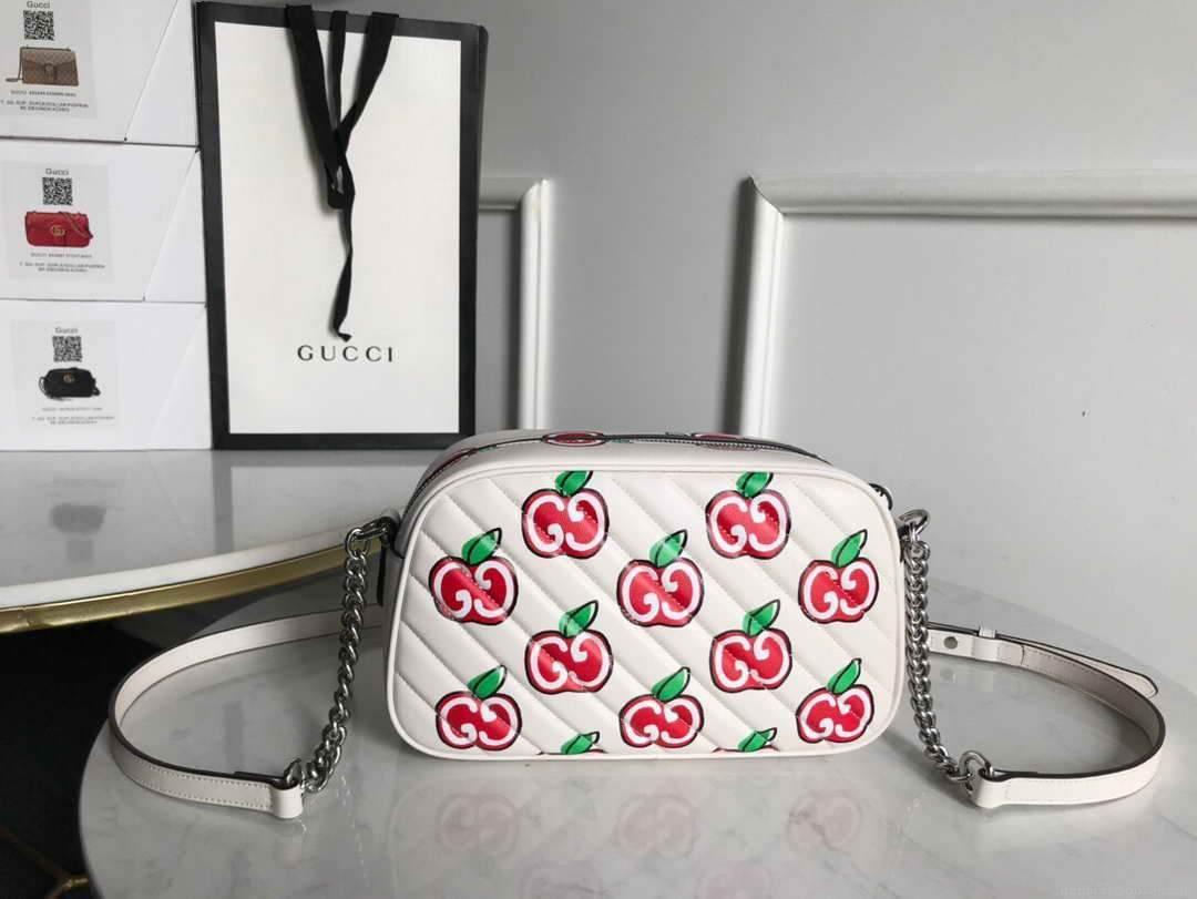 Gucci 447632 GG Marmont Mini Shoulder Bag White and Red