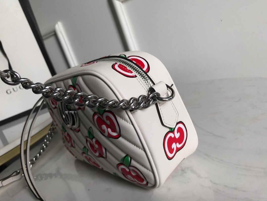 Gucci 447632 GG Marmont Mini Shoulder Bag White and Red