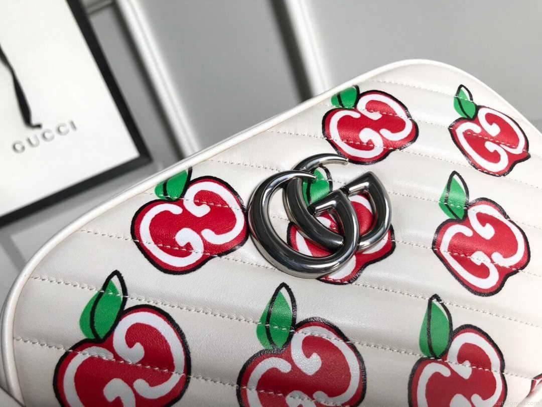 Gucci 447632 GG Marmont Mini Shoulder Bag White and Red