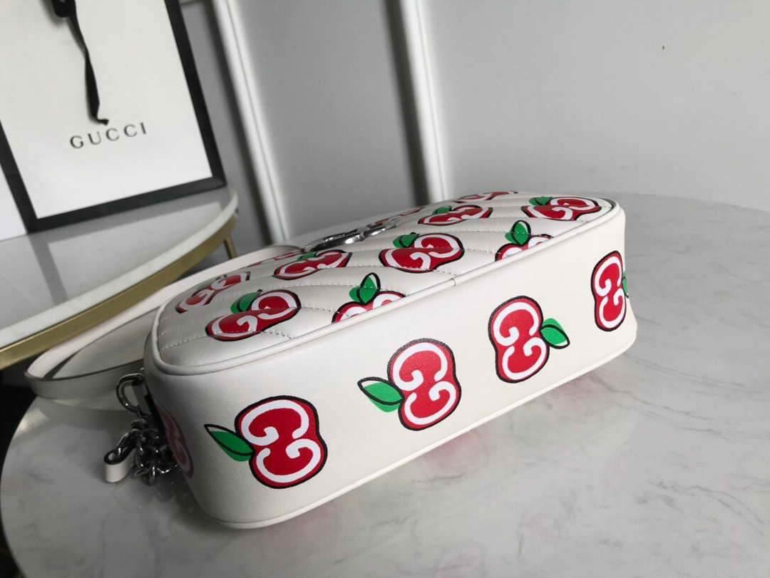 Gucci 447632 GG Marmont Mini Shoulder Bag White and Red