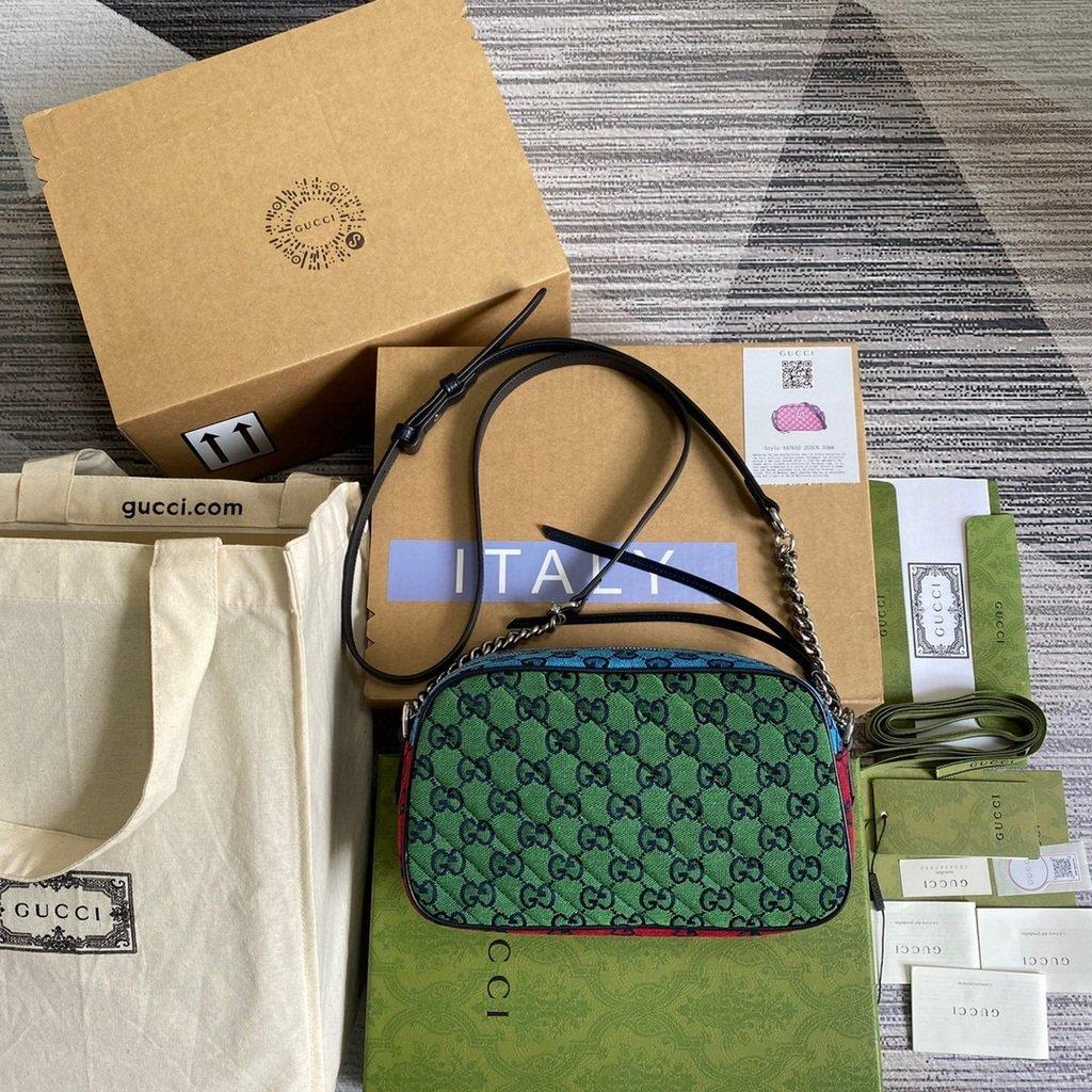 Gucci 447632 GG Marmont Multicolor Small Shoulder bag Purple and Green