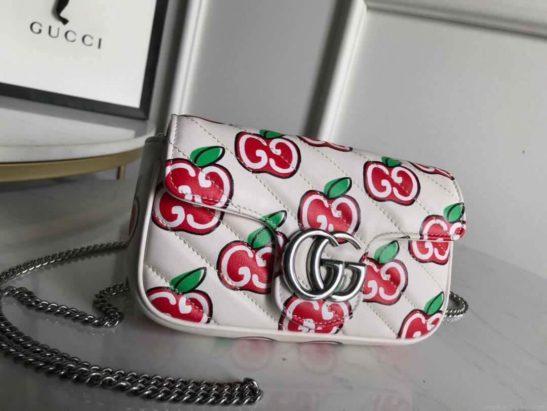 Gucci 447633 GG Marmont Super Mini Shoulder Bag White and Red