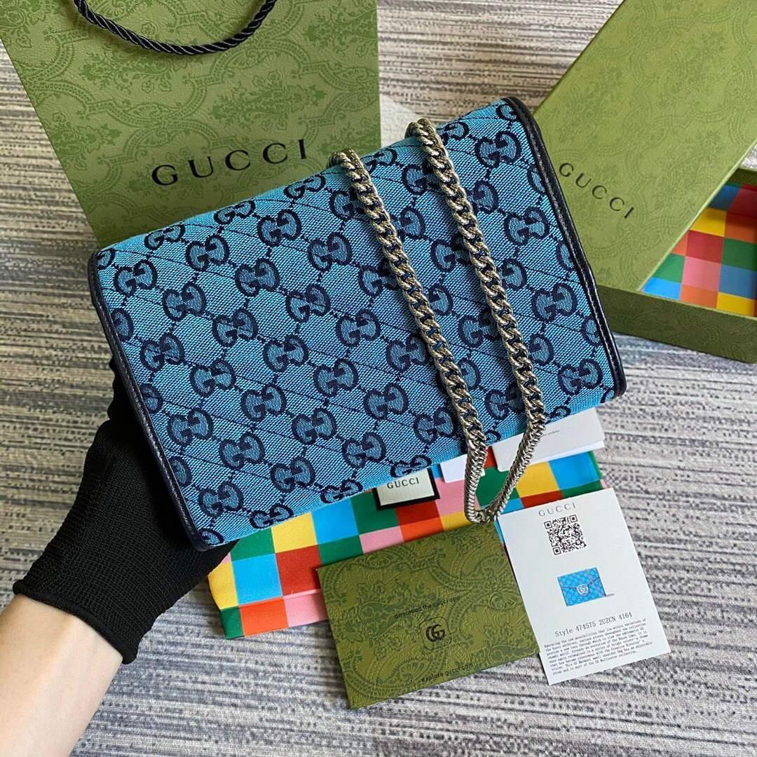 Gucci 474575 GG Marmont Multicolor Mini Bag Blue