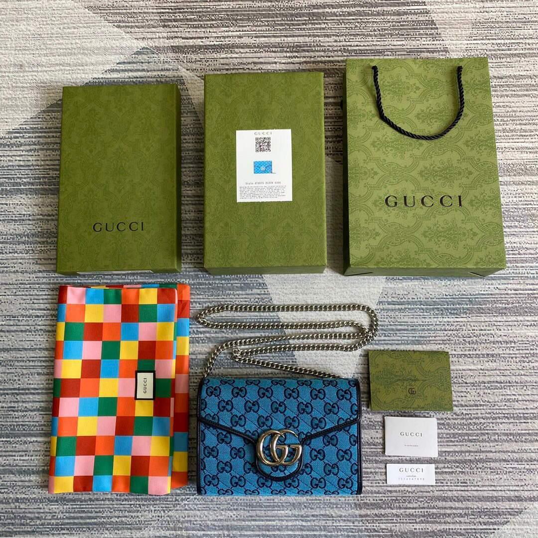 Gucci 474575 GG Marmont Multicolor Mini Bag Blue