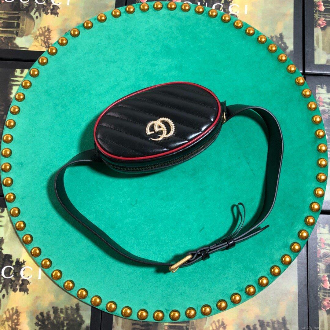 Gucci 476434 GG Marmont Matelassé Leather Belt Bag Black Red
