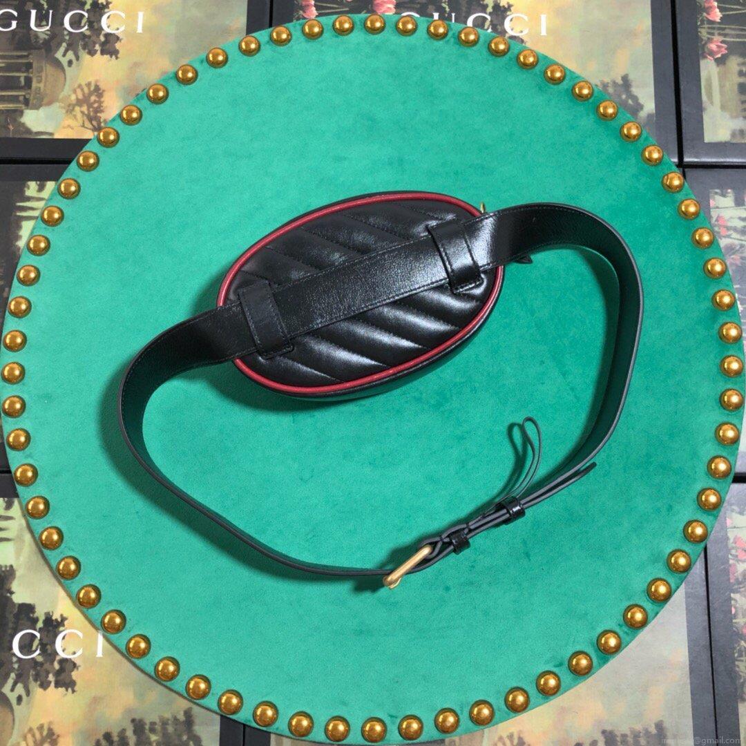 Gucci 476434 GG Marmont Matelassé Leather Belt Bag Black Red