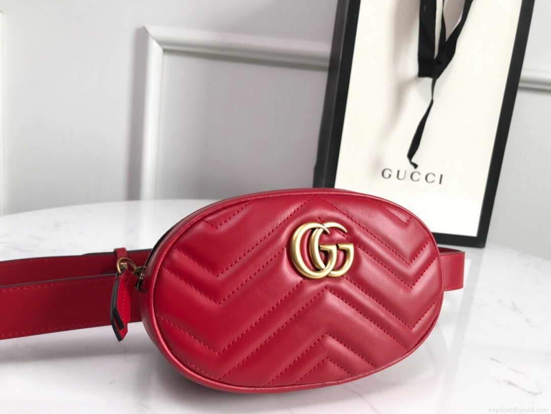 Gucci 476434 GG Marmont Matelassé Leather Belt Bag Red