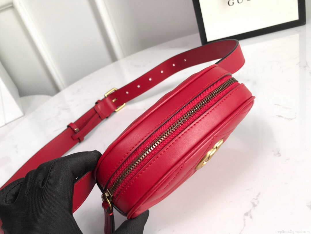 Gucci 476434 GG Marmont Matelassé Leather Belt Bag Red