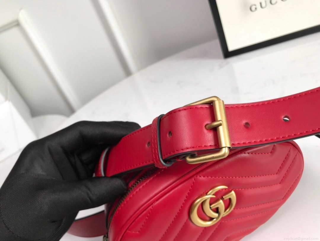 Gucci 476434 GG Marmont Matelassé Leather Belt Bag Red