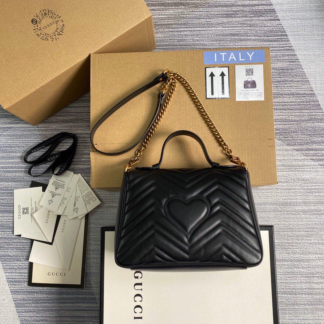 Gucci 498110 GG Marmont Small Top Handle Bag Black