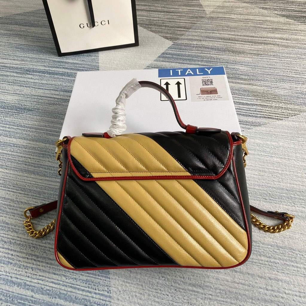 Gucci 498110 GG Marmont Small Top Handle Bag Black and Yellow