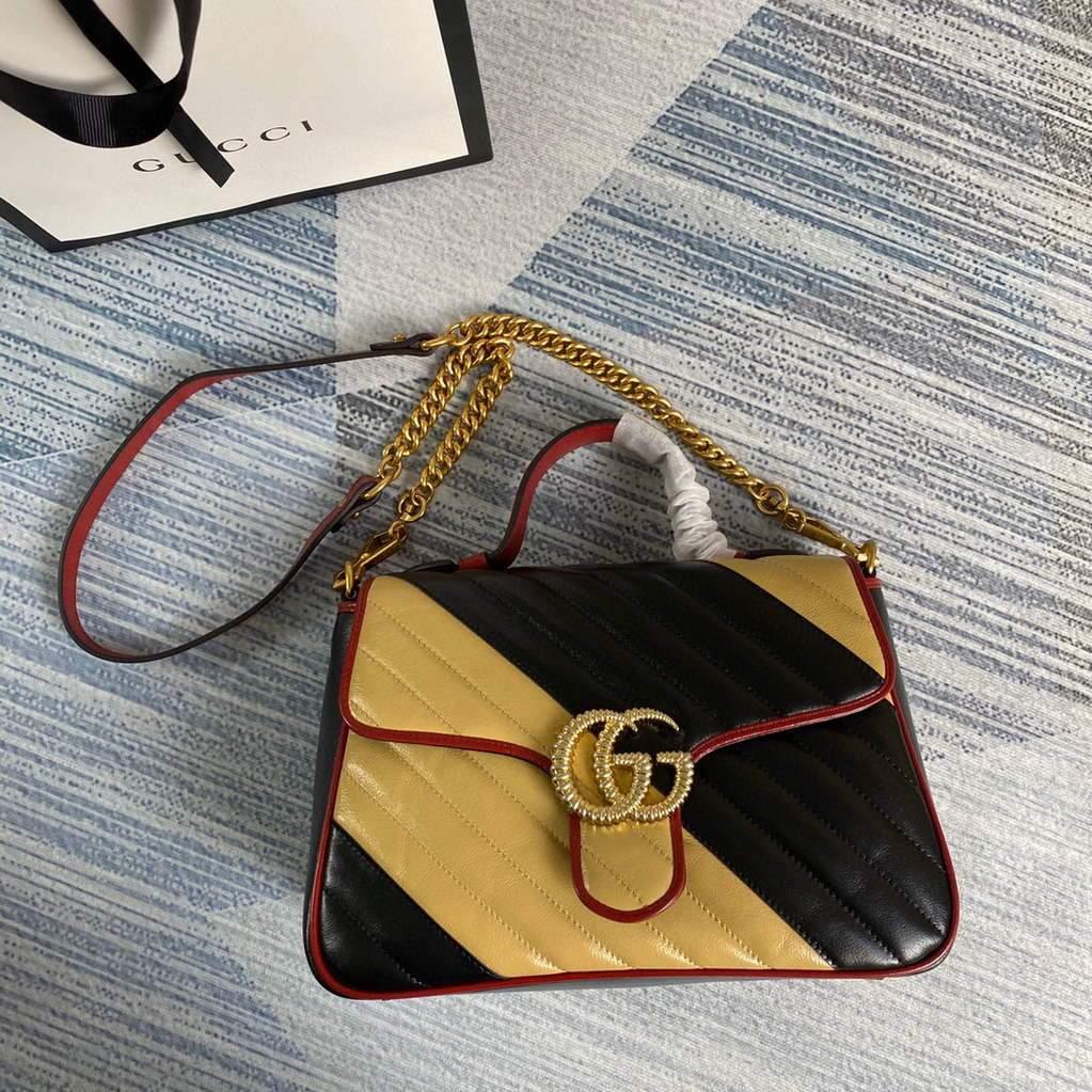 Gucci 498110 GG Marmont Small Top Handle Bag Black and Yellow