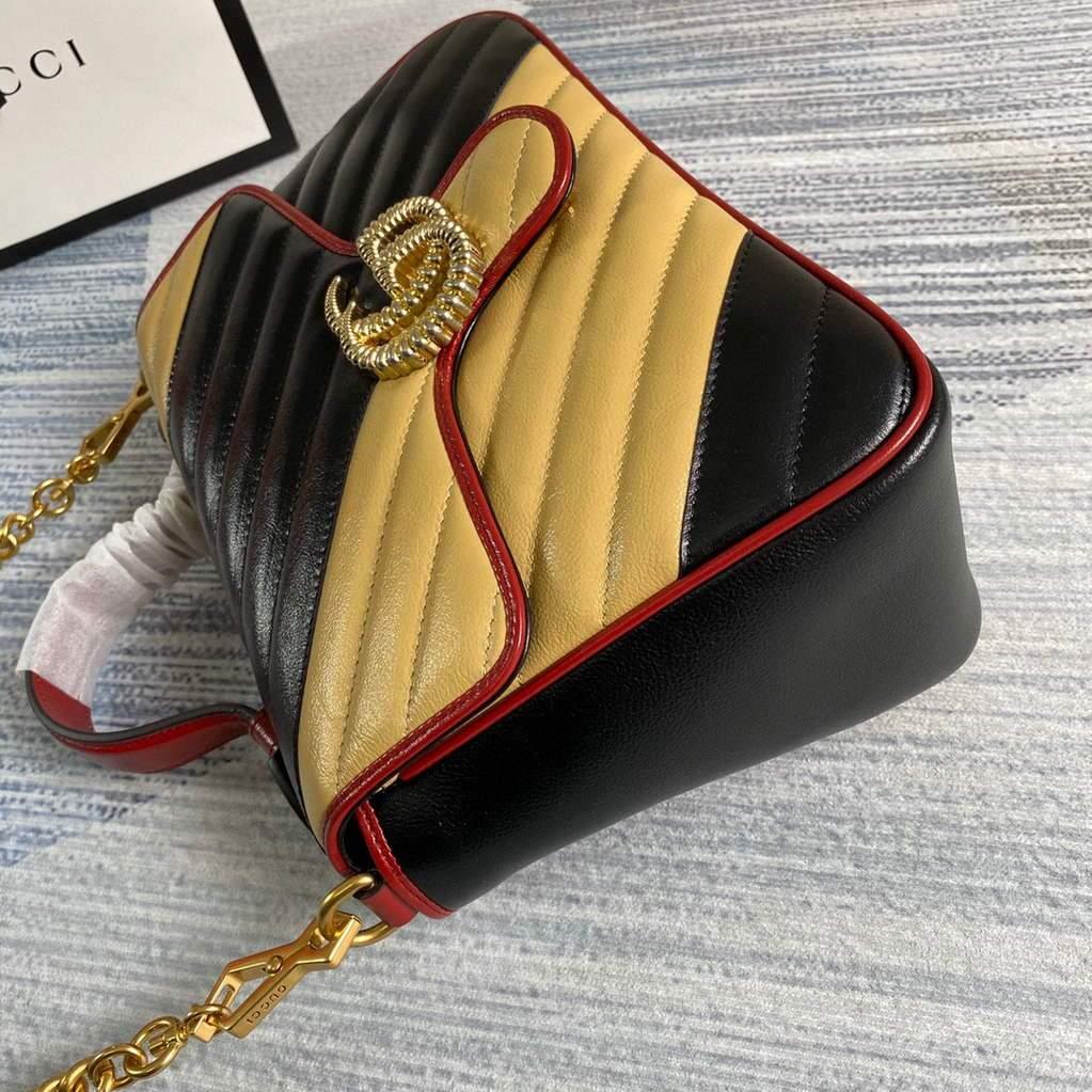 Gucci 498110 GG Marmont Small Top Handle Bag Black and Yellow