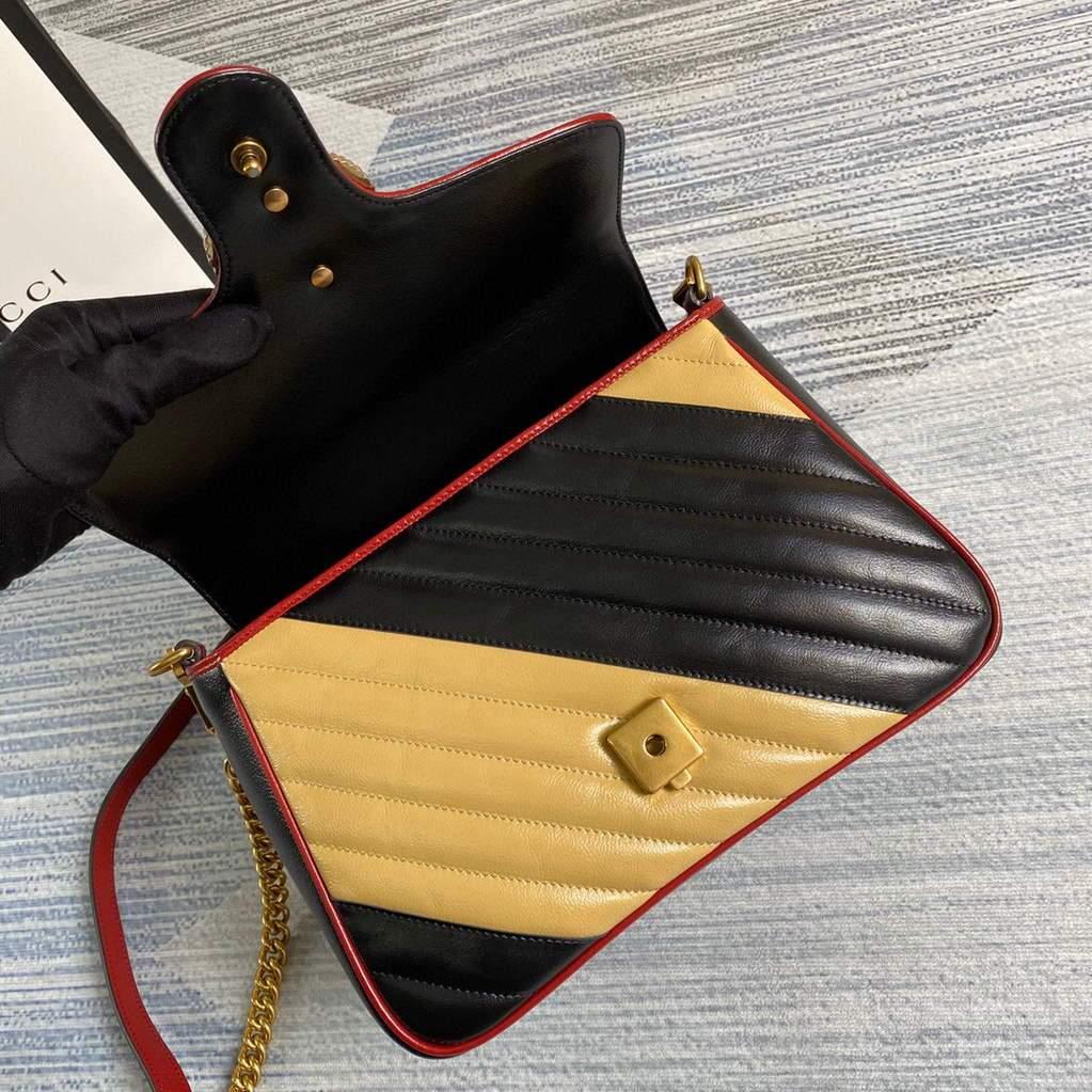 Gucci 498110 GG Marmont Small Top Handle Bag Black and Yellow