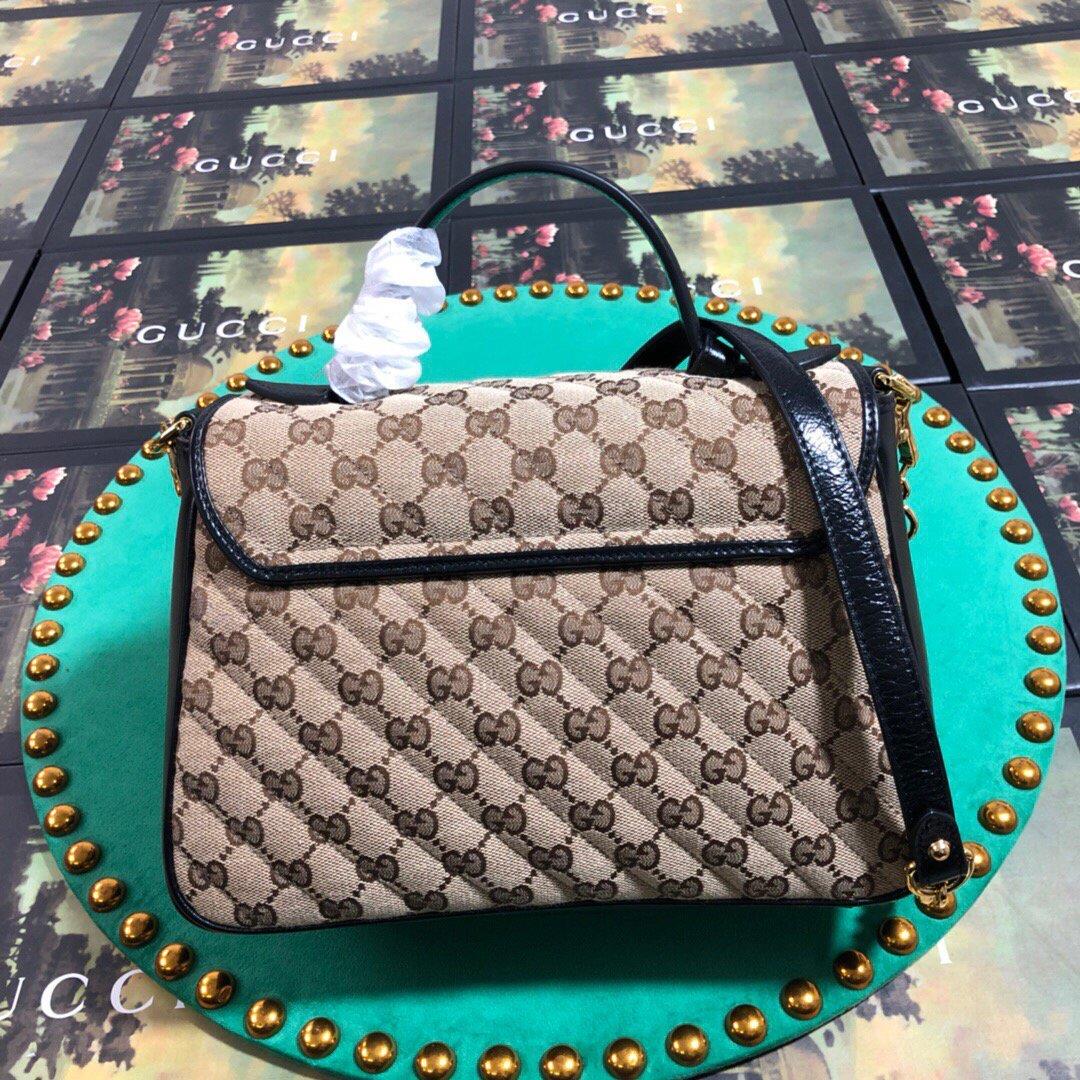 Gucci 498110 GG Marmont Small Top Handle Bag Black Brown