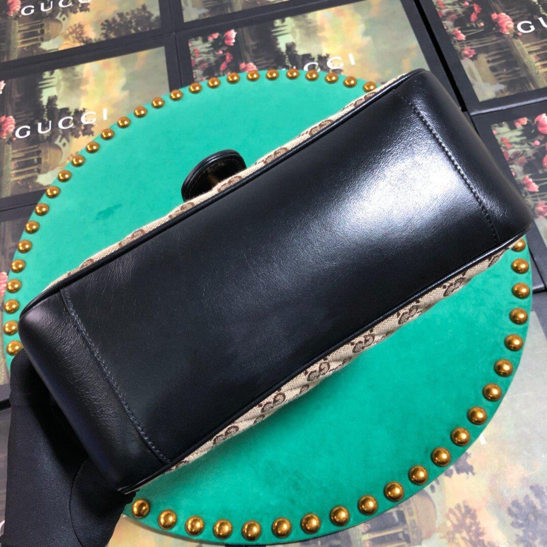 Gucci 498110 GG Marmont Small Top Handle Bag Black Brown
