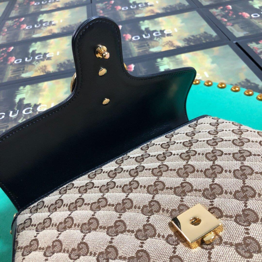 Gucci 498110 GG Marmont Small Top Handle Bag Black Brown