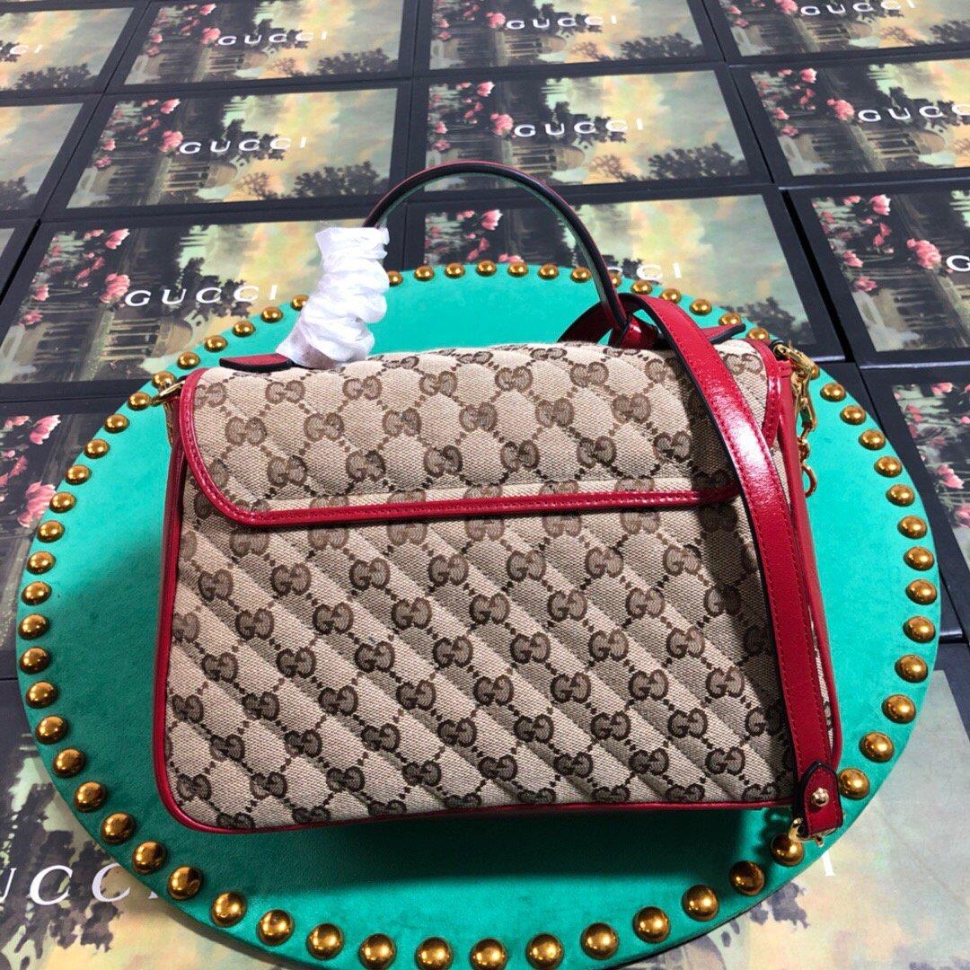 Gucci 498110 GG Marmont Small Top Handle Bag Black Red