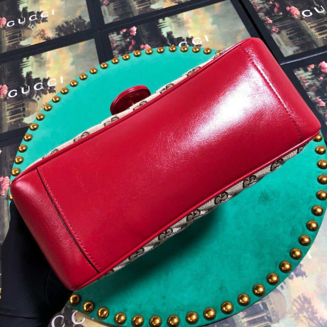 Gucci 498110 GG Marmont Small Top Handle Bag Black Red