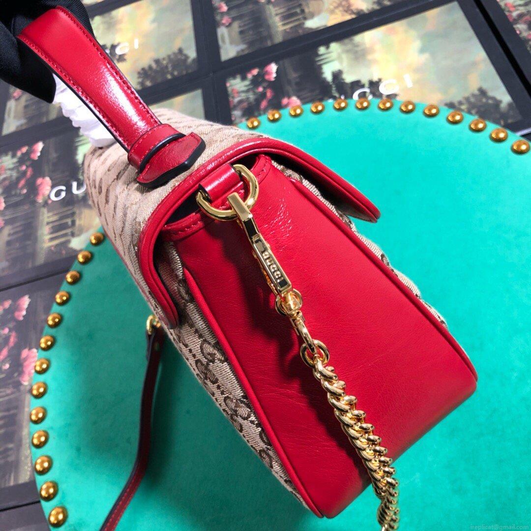 Gucci 498110 GG Marmont Small Top Handle Bag Black Red