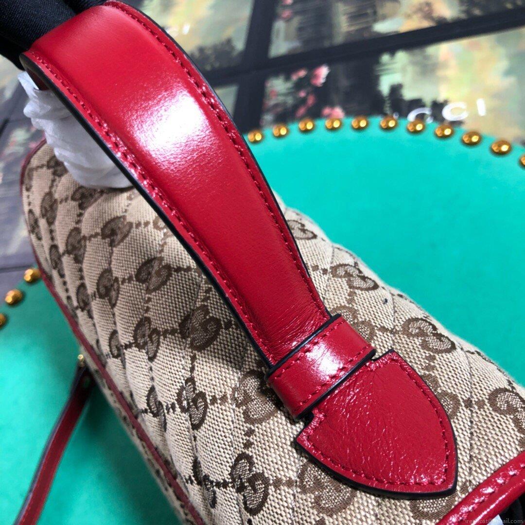 Gucci 498110 GG Marmont Small Top Handle Bag Black Red