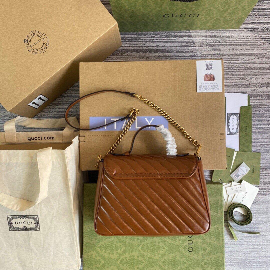 Gucci 498110 GG Marmont Small Top Handle Bag Brown