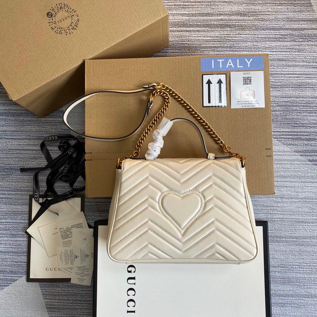 Gucci 498110 GG Marmont Small Top Handle Bag White