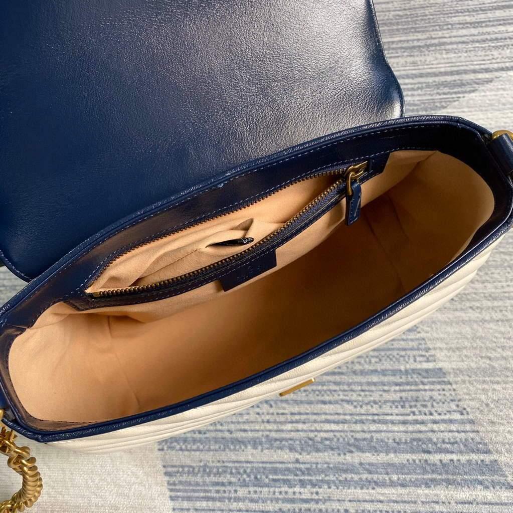 Gucci 498110 GG Marmont Small Top Handle Bag White and Navy Blue