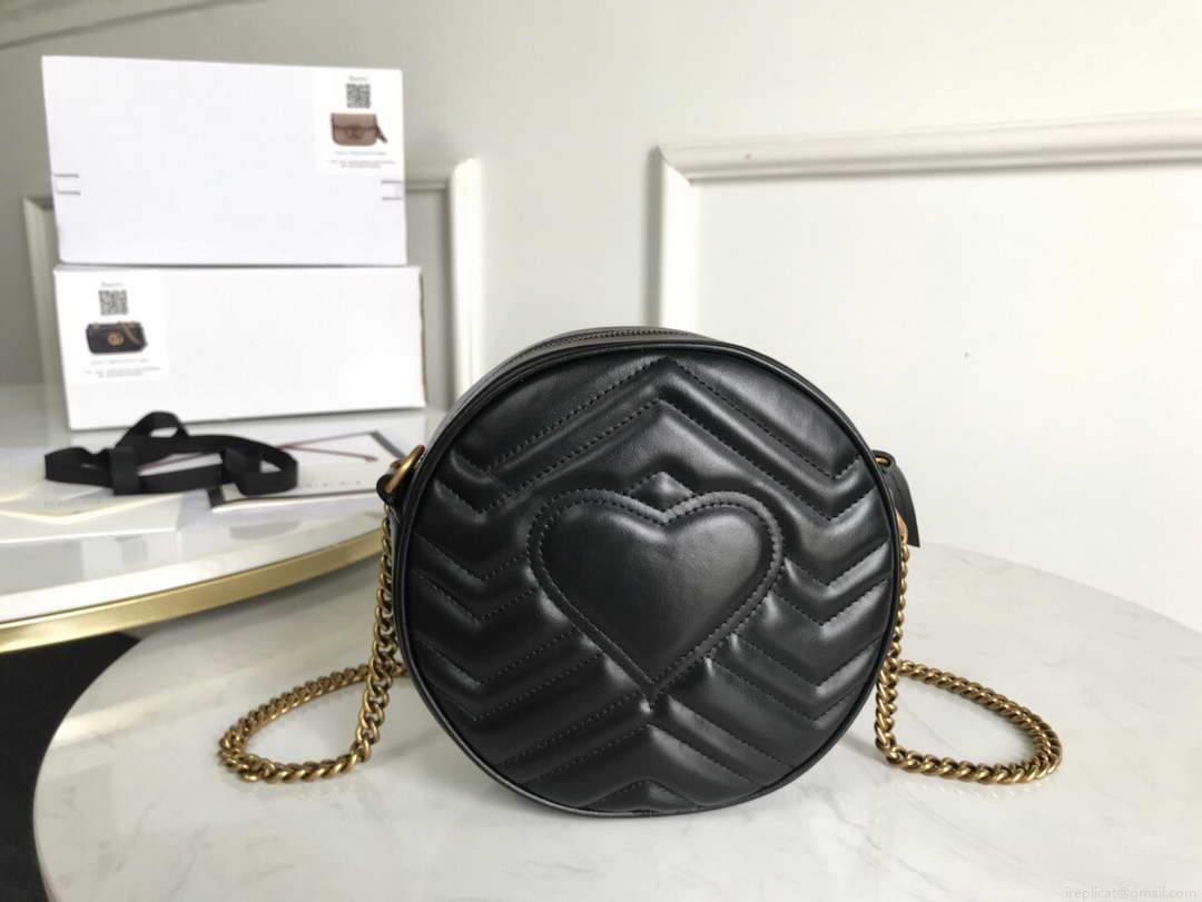 Gucci 550154 GG Marmont Mini Round Shoulder Bag Black