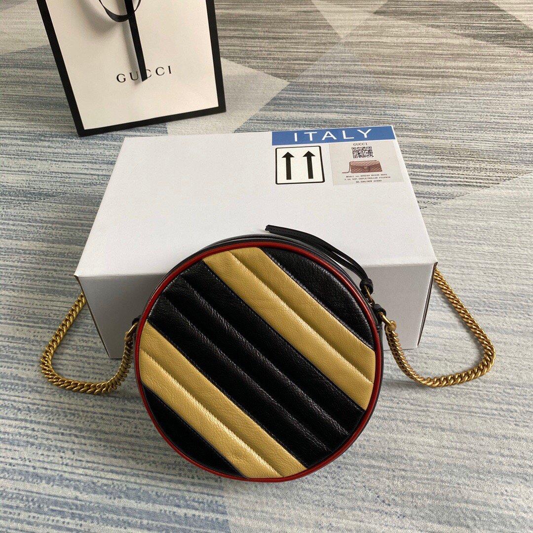 Gucci 550154 GG Marmont Mini Round Shoulder Bag Black Yellow