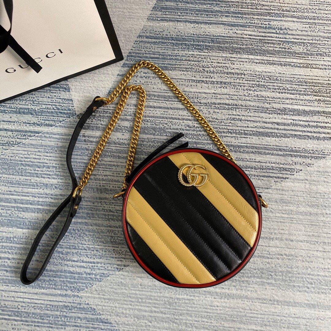 Gucci 550154 GG Marmont Mini Round Shoulder Bag Black Yellow