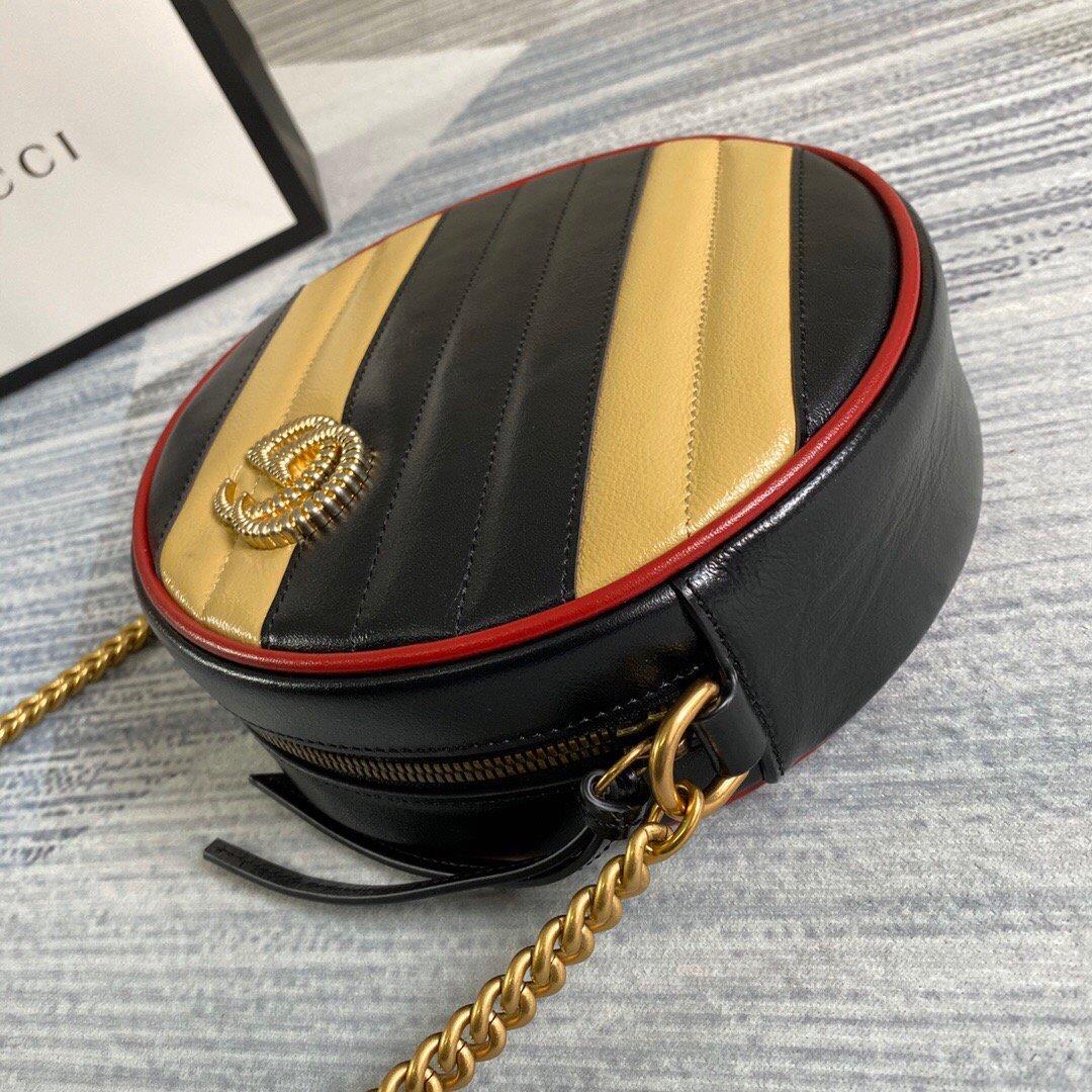 Gucci 550154 GG Marmont Mini Round Shoulder Bag Black Yellow
