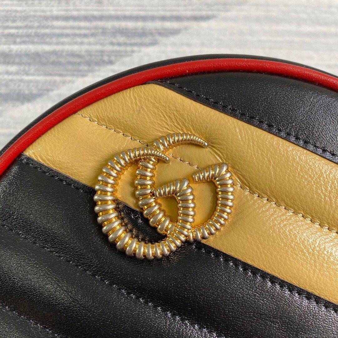 Gucci 550154 GG Marmont Mini Round Shoulder Bag Black Yellow