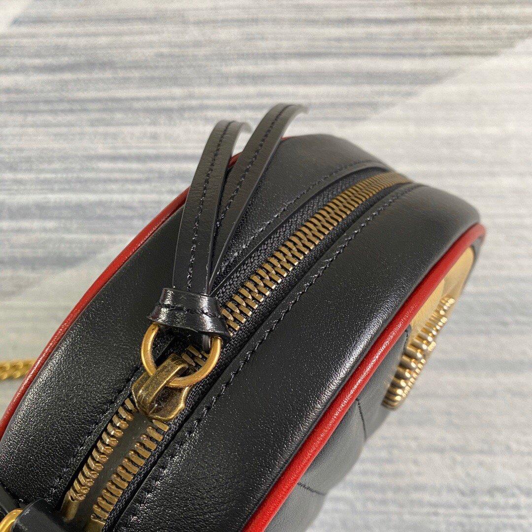 Gucci 550154 GG Marmont Mini Round Shoulder Bag Black Yellow