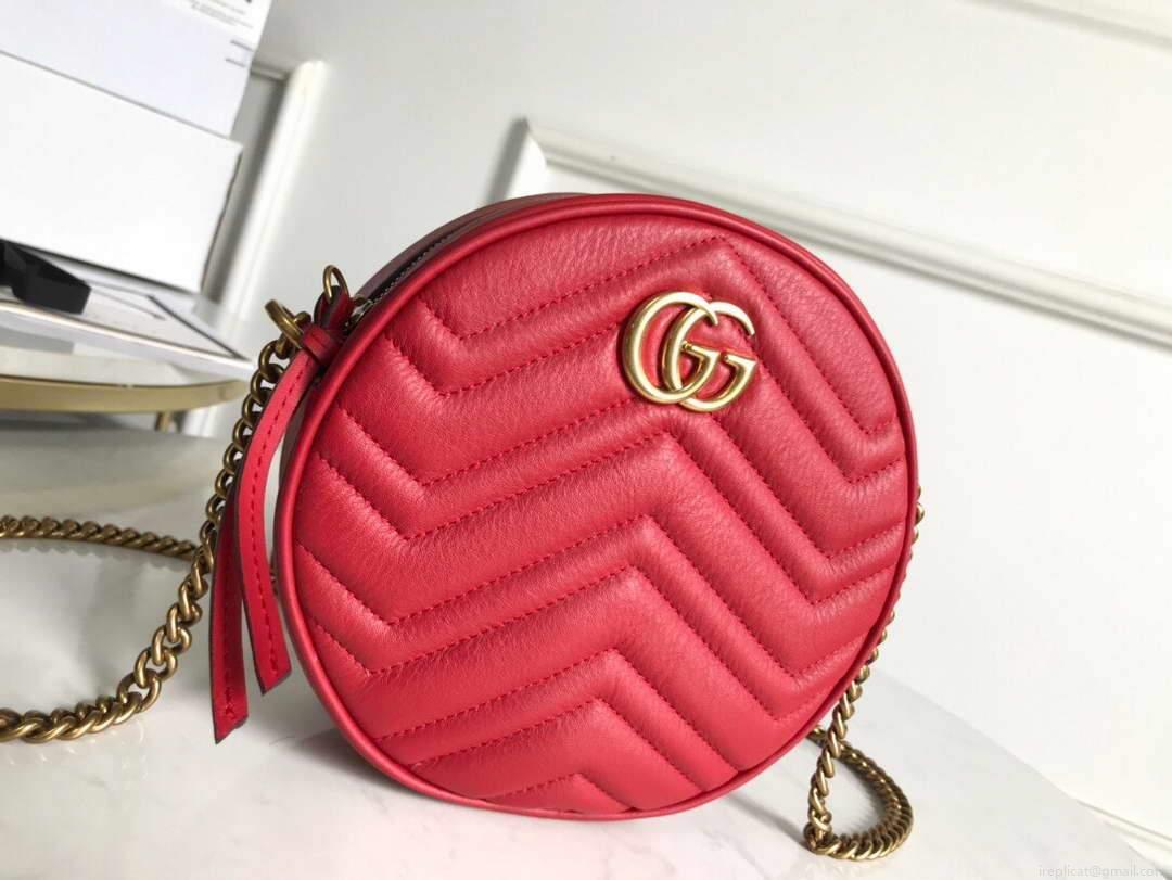Gucci 550154 GG Marmont Mini Round Shoulder Bag Red
