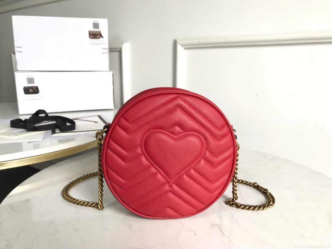 Gucci 550154 GG Marmont Mini Round Shoulder Bag Red