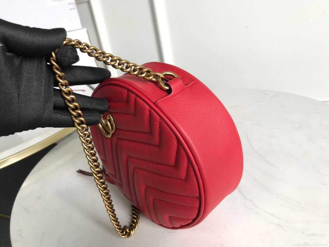 Gucci 550154 GG Marmont Mini Round Shoulder Bag Red