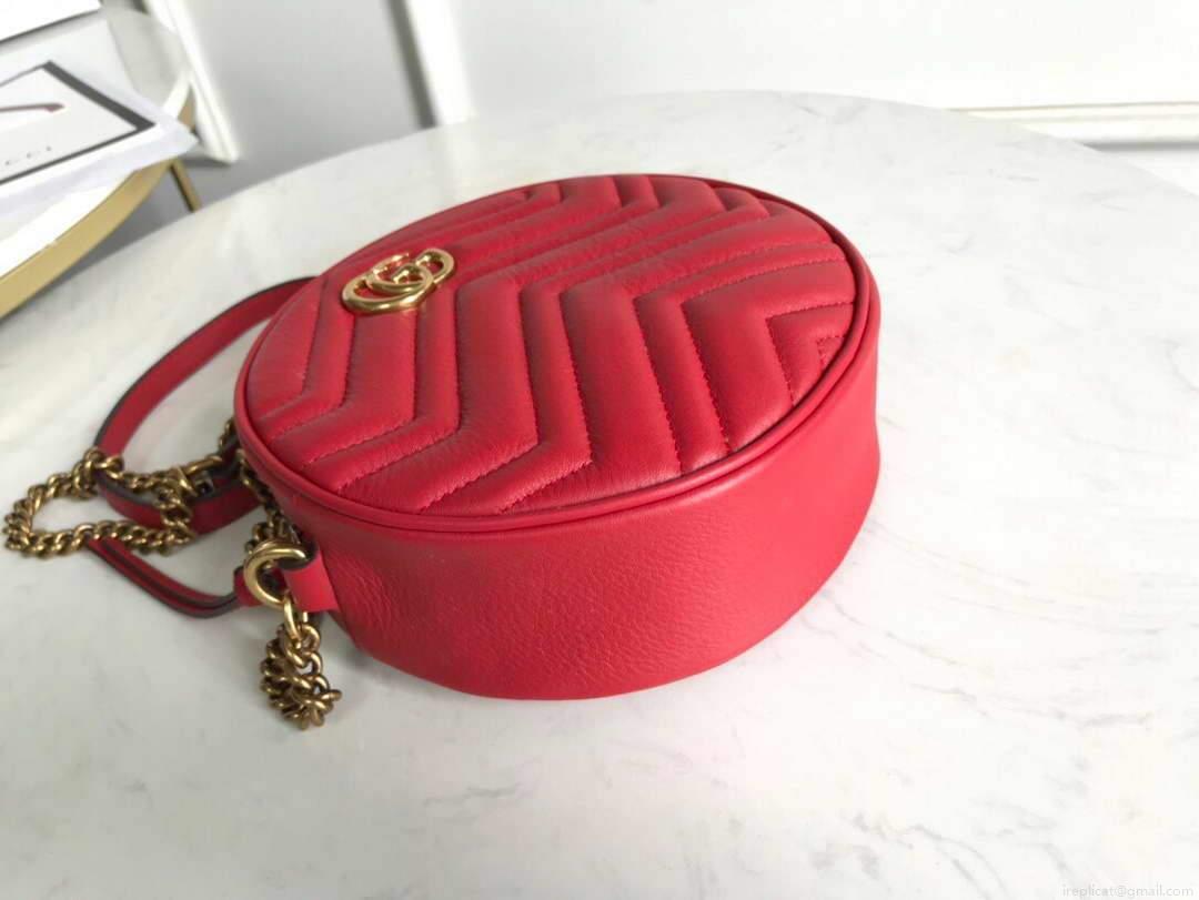 Gucci 550154 GG Marmont Mini Round Shoulder Bag Red