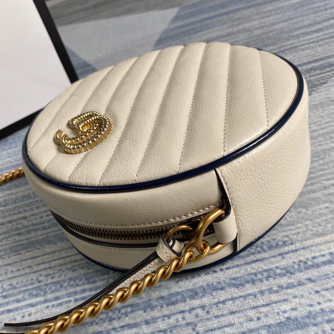Gucci 550154 GG Marmont Mini Round Shoulder Bag White