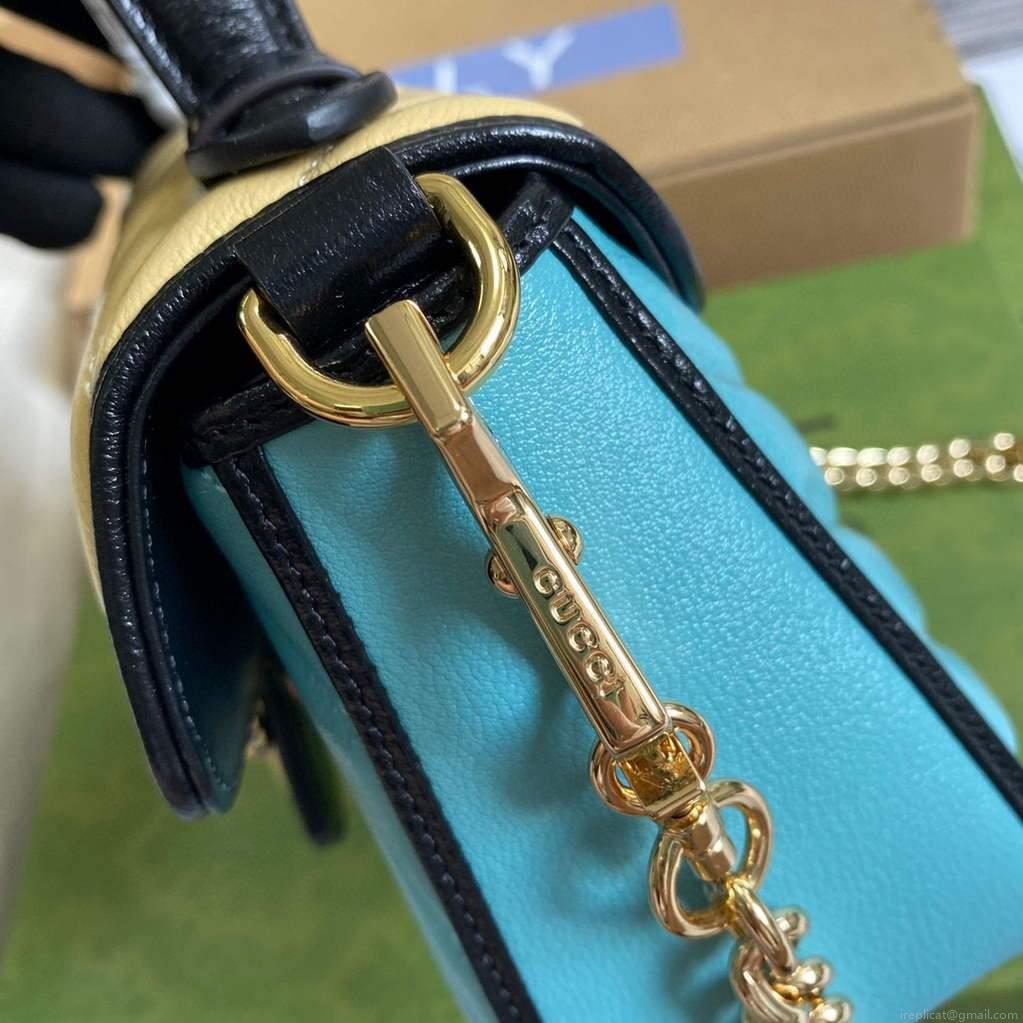 Gucci 583571 GG Marmont Multicolour mini top handle bag Blue and Beige