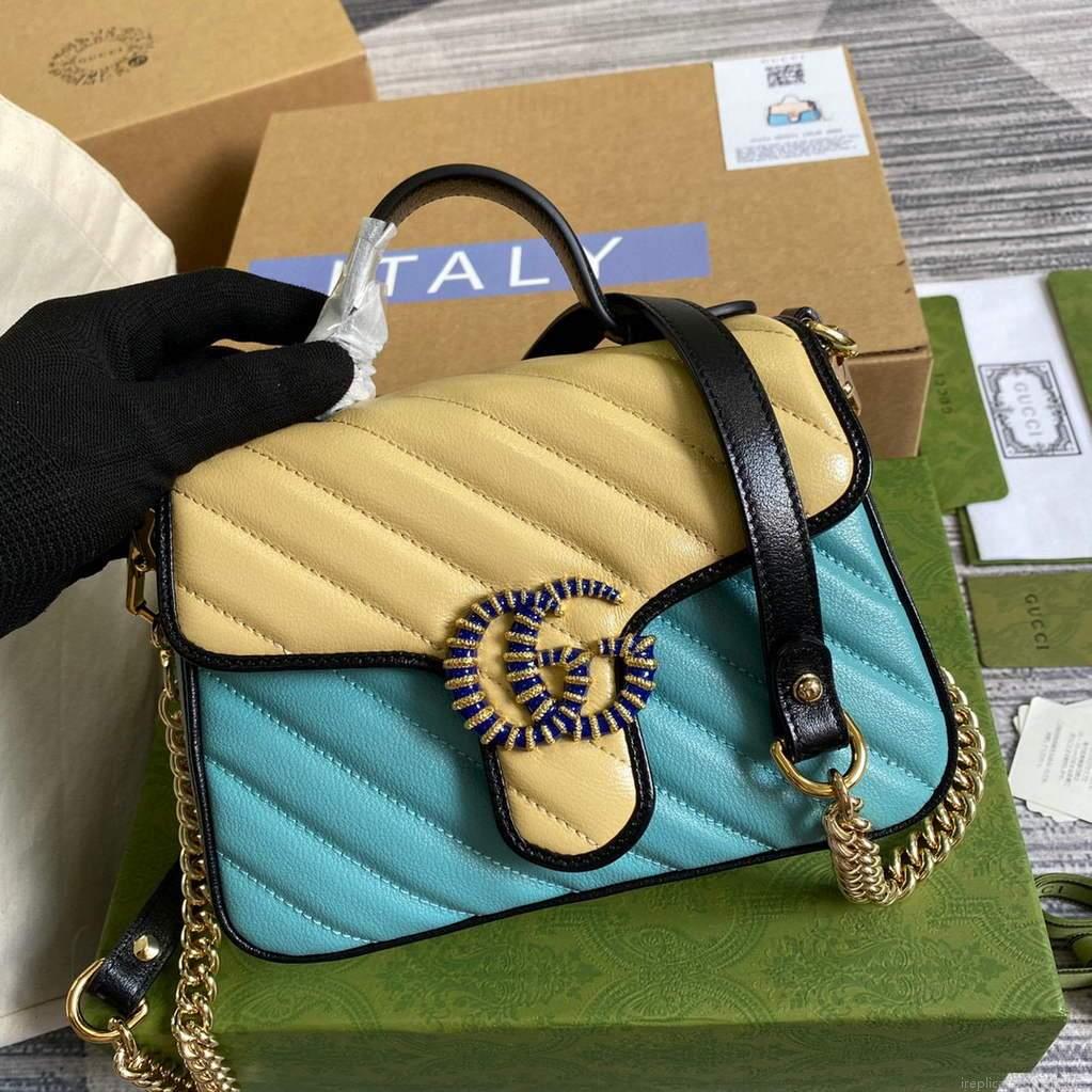 Gucci 583571 GG Marmont Multicolour mini top handle bag Blue and Beige