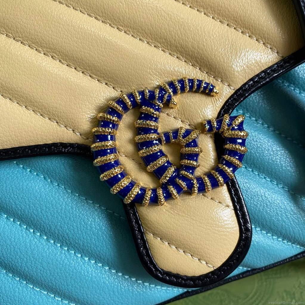 Gucci 583571 GG Marmont Multicolour mini top handle bag Blue and Beige