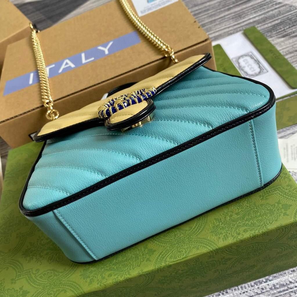 Gucci 583571 GG Marmont Multicolour mini top handle bag Blue and Beige