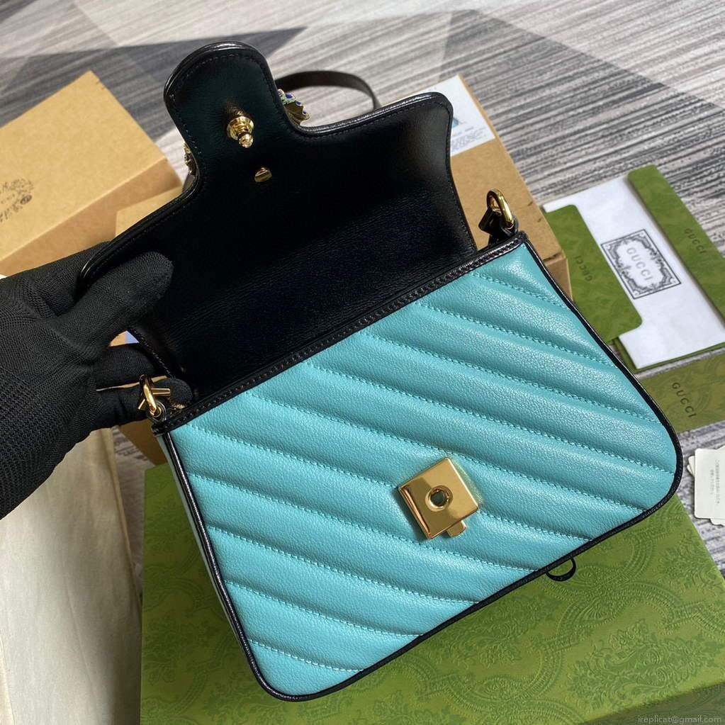 Gucci 583571 GG Marmont Multicolour mini top handle bag Blue and Beige
